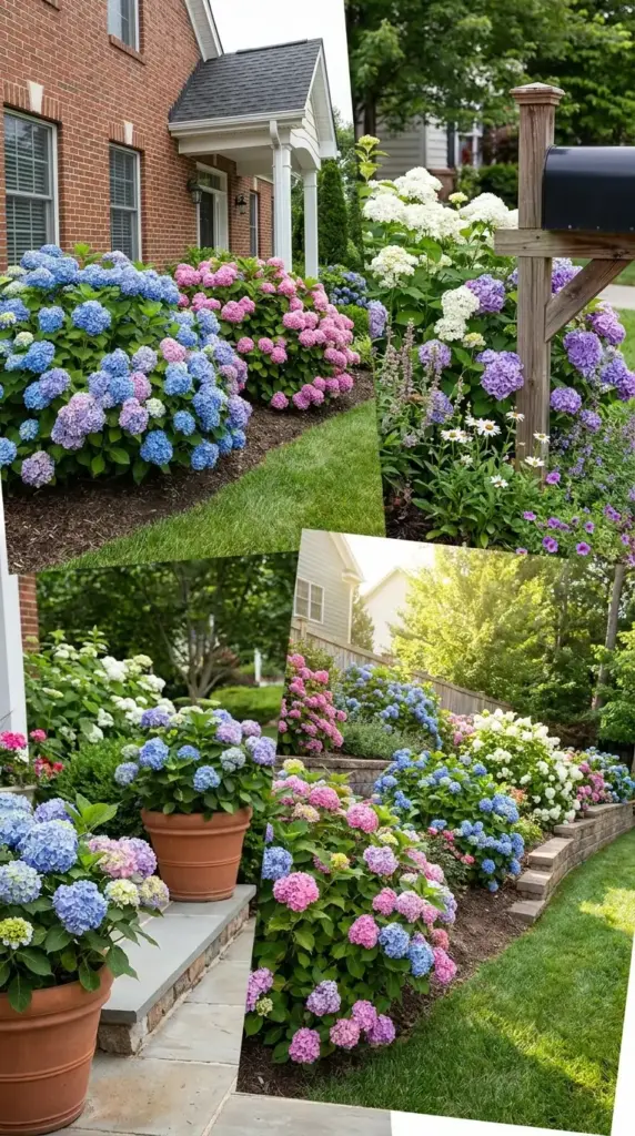 Best places to use hydrangea clusters including foundation beds, patios, slopes, and mailbox gardens