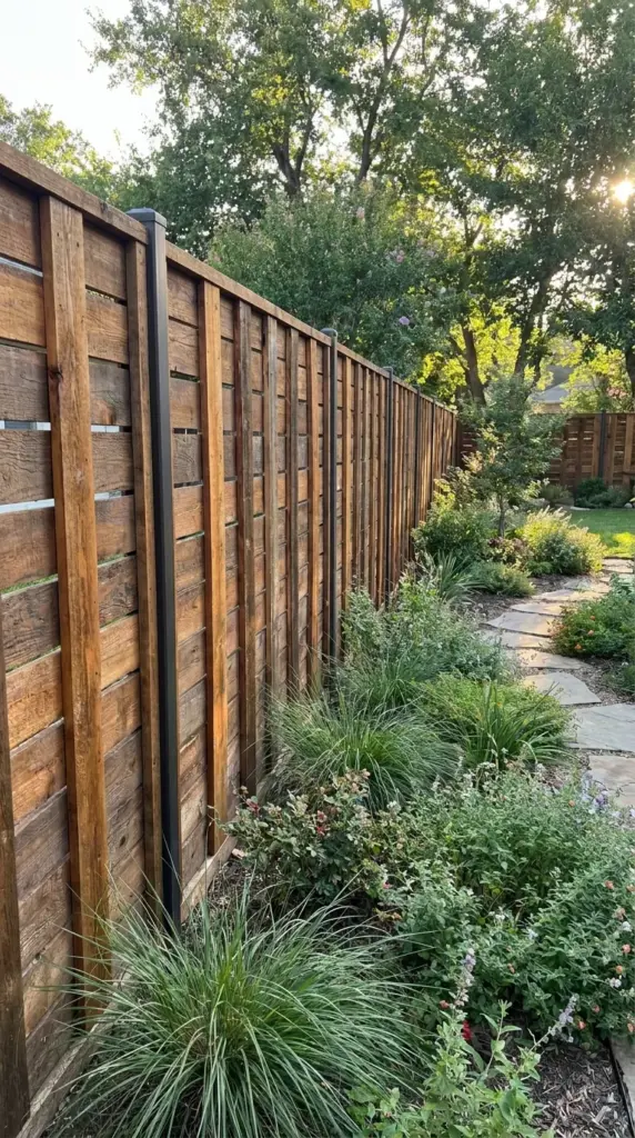 Shadow-box reclaimed wood fence with airflow and full-height backyard privacy