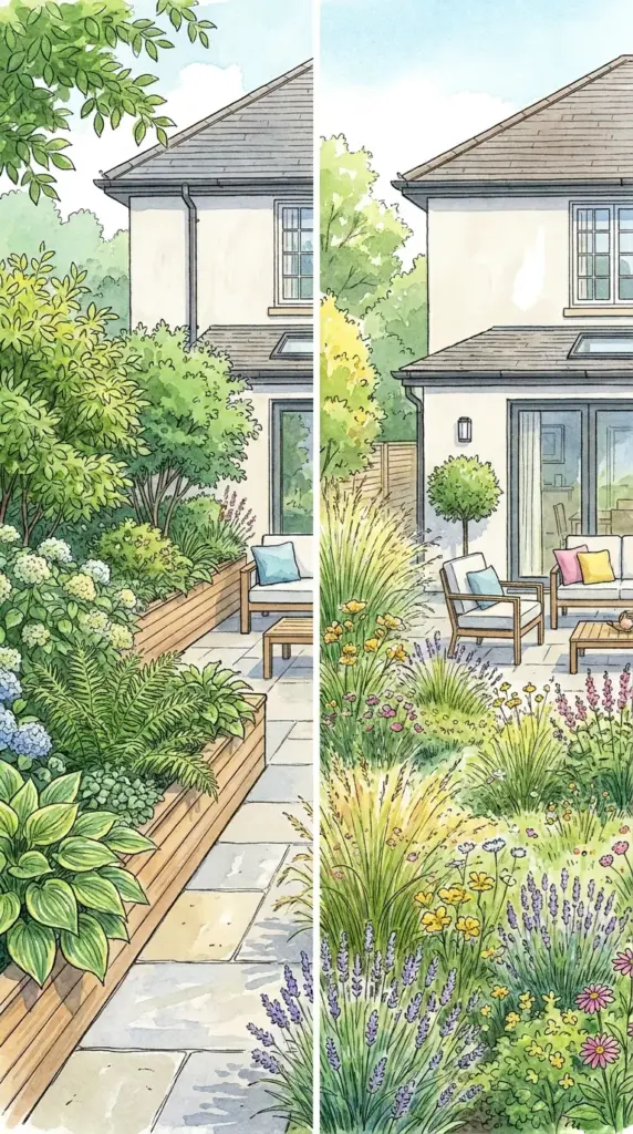 Plant choices and dense patio landscaping that can increase shade, humidity, and mosquito activity in the garden