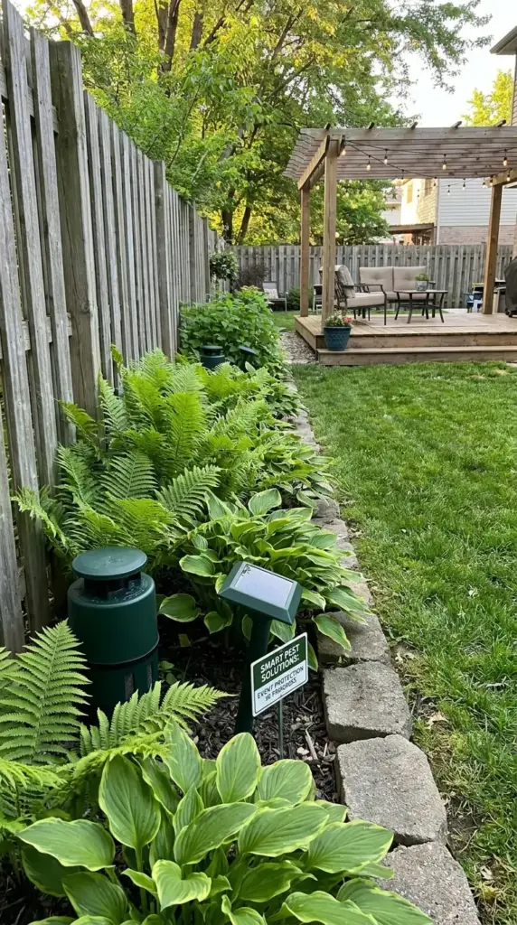 Mosquito trap placement around a backyard perimeter to protect outdoor party guests