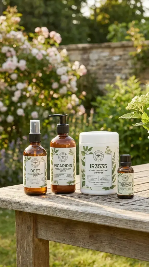 Proven topical mosquito repellents including DEET picaridin IR3535 and oil of lemon eucalyptus