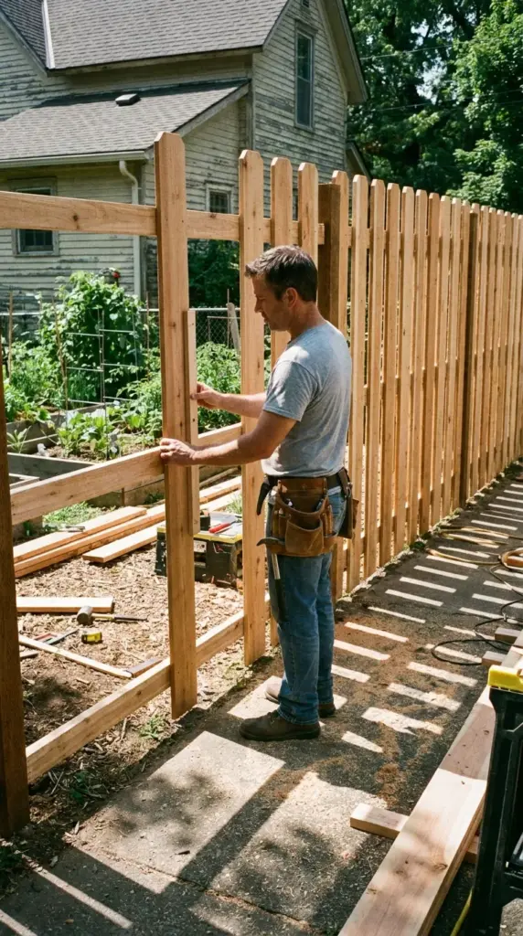 Installing alternating pickets on a shadowbox fence for privacy and airflow