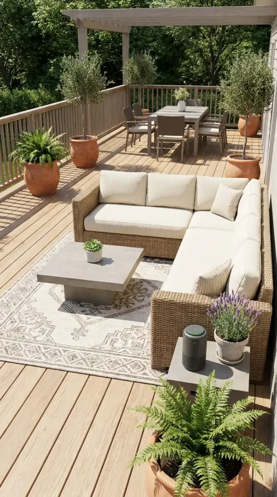 patio setup for fewer mosquitoes with a mosquito repellent device airflow and standing water prevention