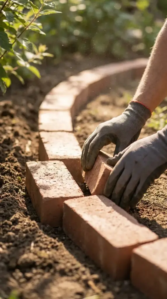 How to lay bricks in a curve without cutting for a no-cut brick garden border
