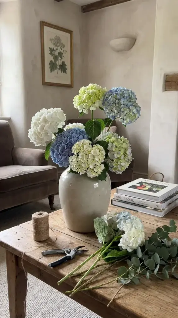 Clustered hydrangea blooms arranged in odd numbers for a richer more editorial designer bouquet look