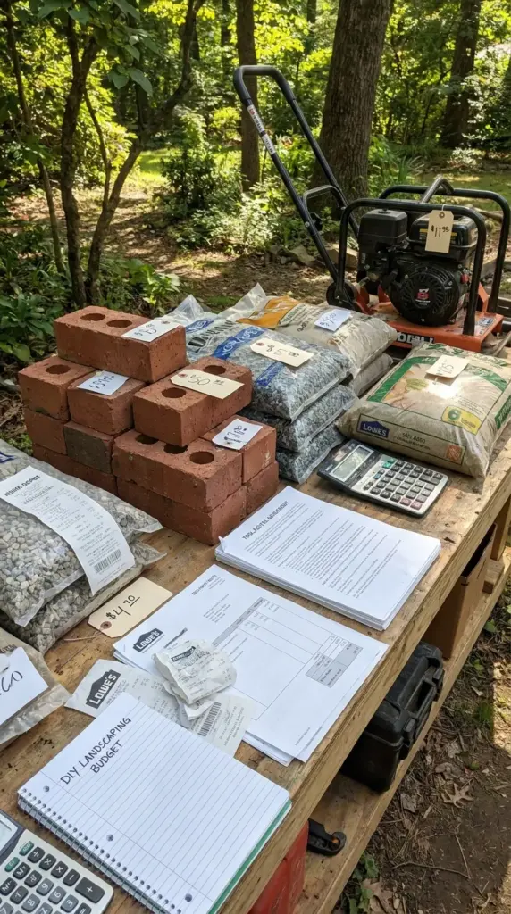 Brick border cost breakdown with bricks, gravel, sand, tool rental, and hidden DIY garden edging expenses