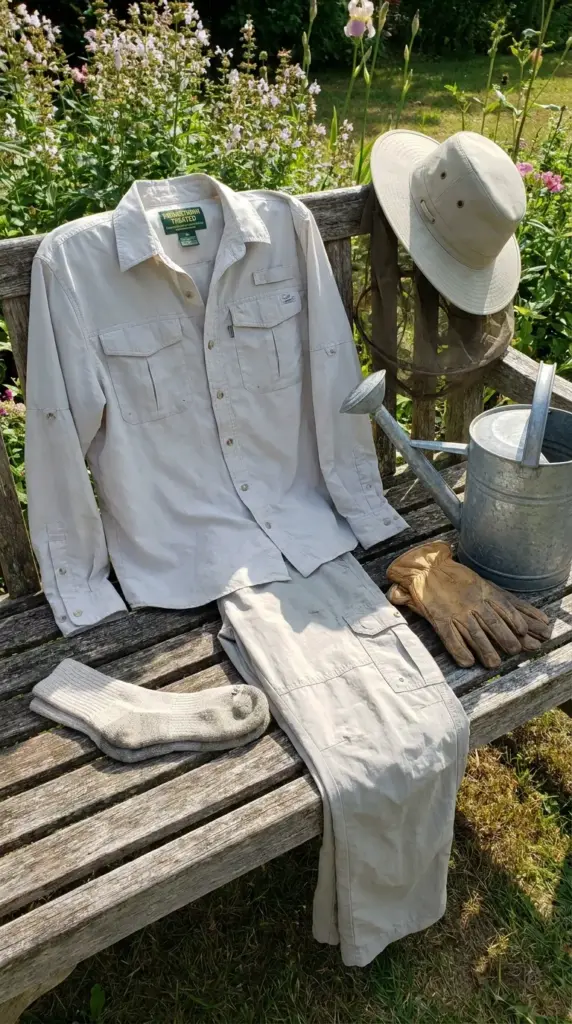 Permethrin-treated clothing and mosquito protection gear for gardening travel and outdoor use