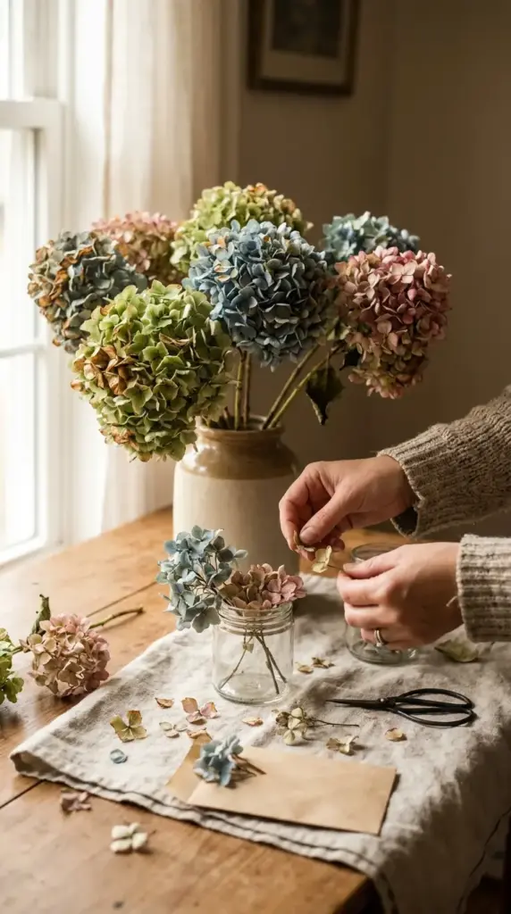 How to fix browning or shedding in a drying sentimental hydrangea bouquet