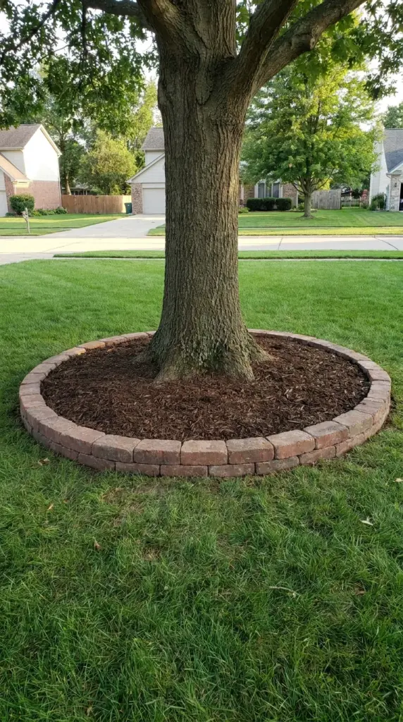 Circular tree ring brick border to stop grass around trees and reduce trimming