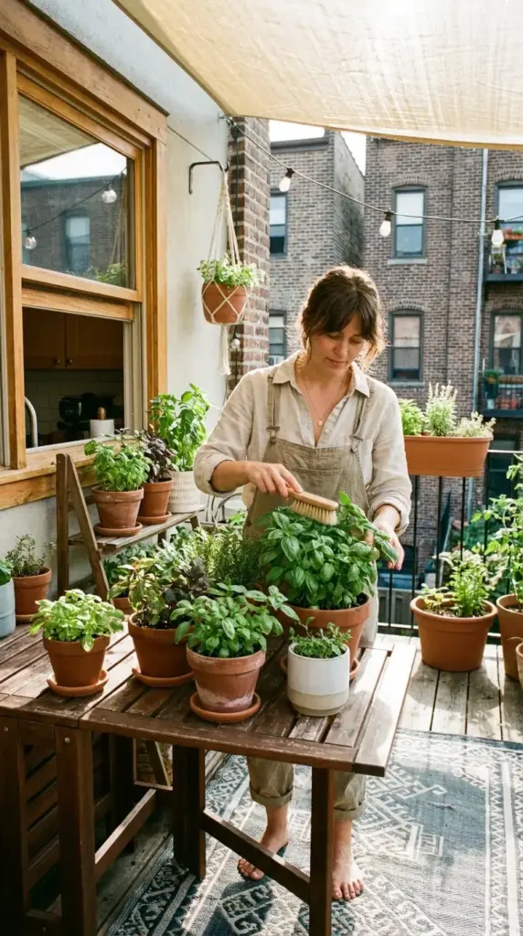 Basil mosquito repellent in herb pots for apartment mosquito solutions and patio bug control