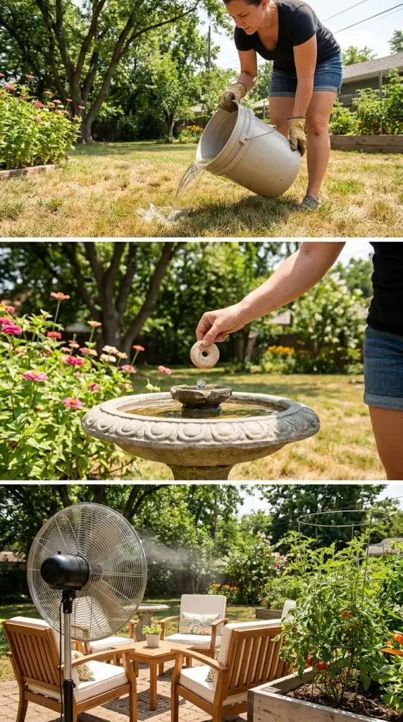 Yard mosquito management with standing water control Bti mosquito dunks and patio fans