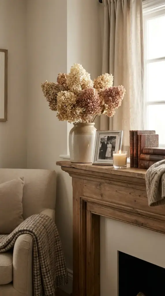 Dried hydrangea bouquet display ideas for sentimental home decor