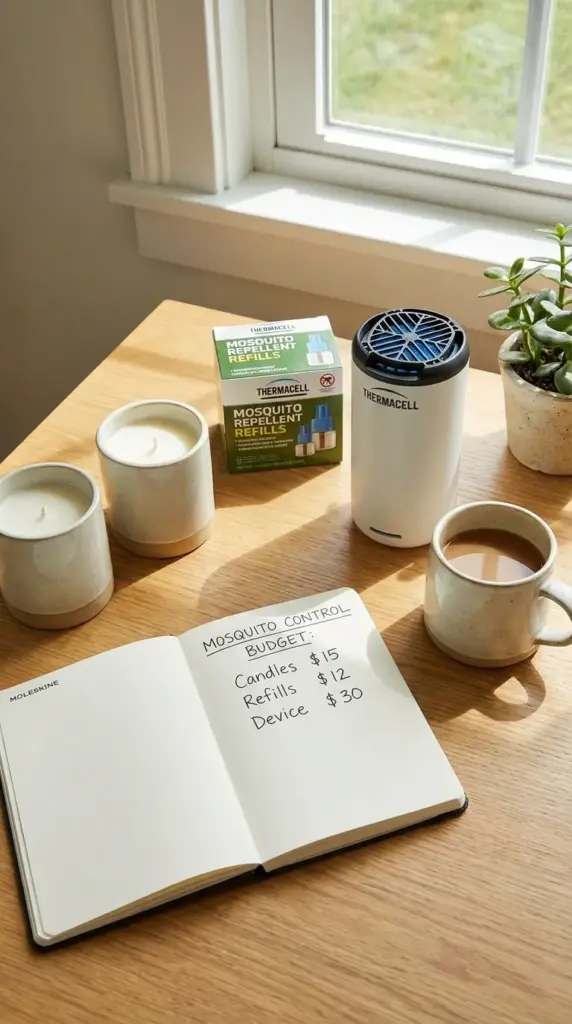 cost comparison between citronella candles and a portable mosquito repellent device for patio use