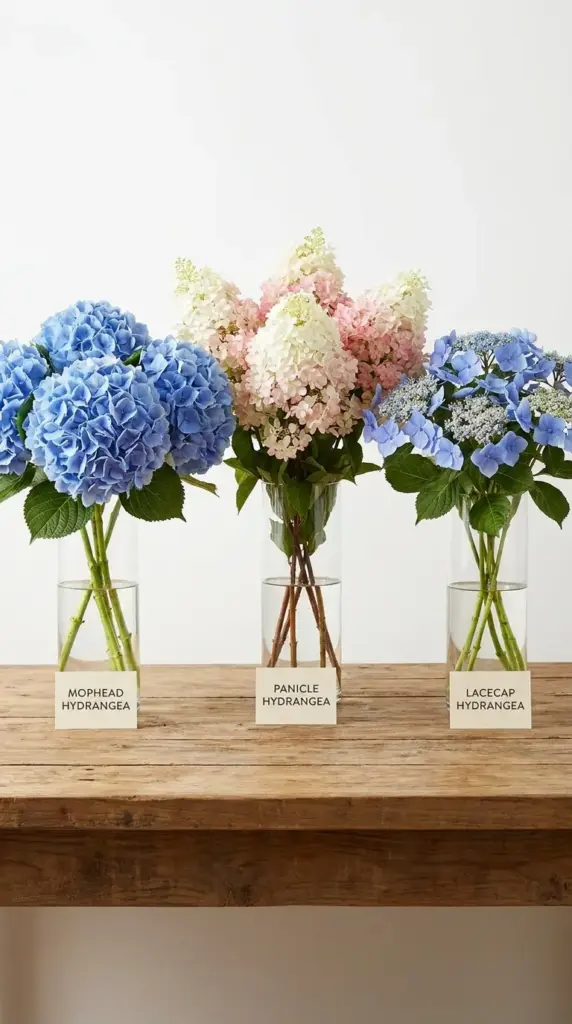 Mophead panicle and lacecap hydrangeas compared for bouquet vase life