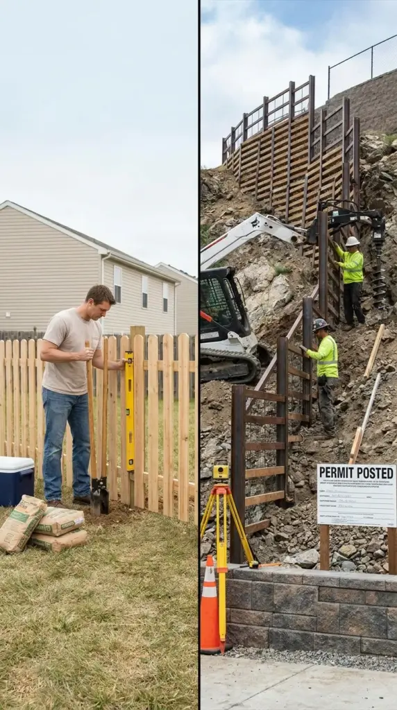 DIY vs professional fence installation for budget fencing, code compliance, and complex yard conditions