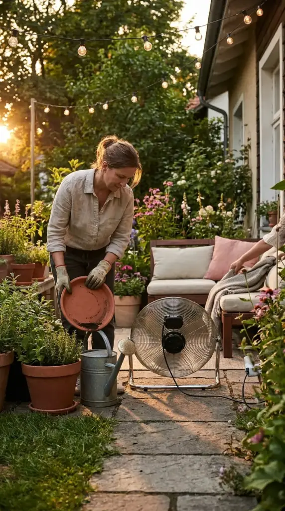 backyard mosquito prevention tips including removing standing water and using patio fans