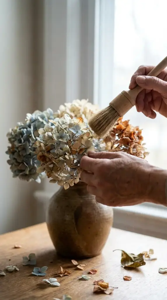 dried hydrangea bouquet care with gentle dusting and simple preservation tips for longer lifespan