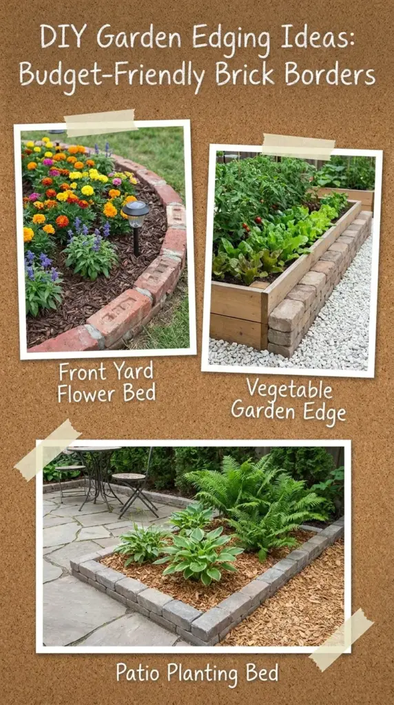 budget-friendly brick garden border ideas for flower beds, vegetable gardens, and patio edges