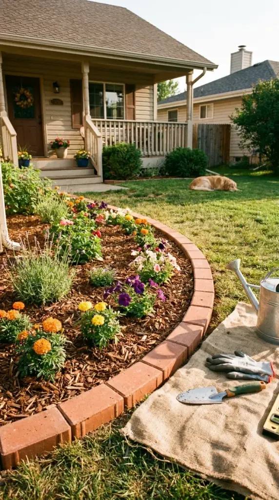 Beginner-friendly DIY curved brick edging project anyone can build at home