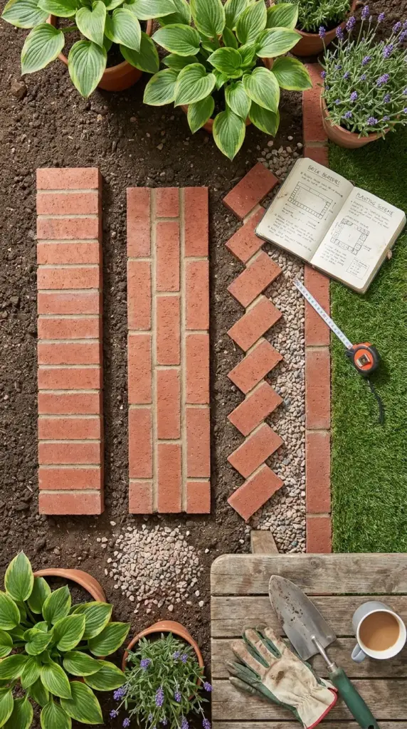 Comparison of red brick edging styles for choosing the best English garden border design