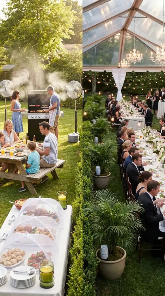 Mosquito repellent plan for both a casual backyard BBQ and an elegant outdoor wedding