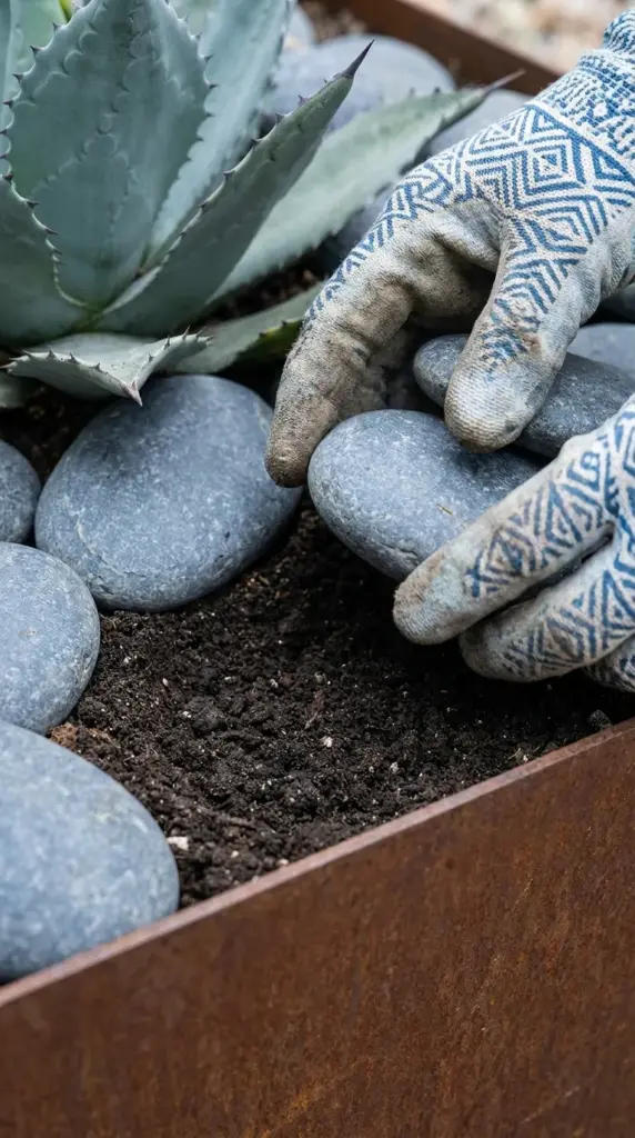 The Invisible Soil Threat in Your Xeriscape Front Yard Launching a Hidden Attack on Your Plants Right Now 3 A close-up of heavy rock mulch causing soil compaction around drought tolerant plants.