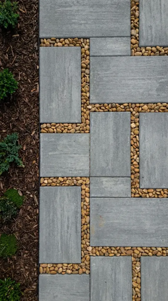 How to Design a Modern Drought Tolerant Landscape Without Overspending: The One Overlooked Flaw to Avoid 3 Modern backyard walkway using affordable concrete pavers, river rocks, and organic mulch layers for texture.