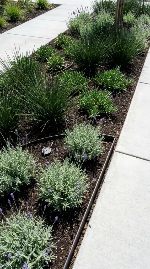 The Smart Drought Tolerant Landscape Design For Busy Homeowners Who Absolutely Hate Yard Work 3 Beautifully arranged native plants and lavender grouped by water needs in a hydrozoned drought resistant garden design.