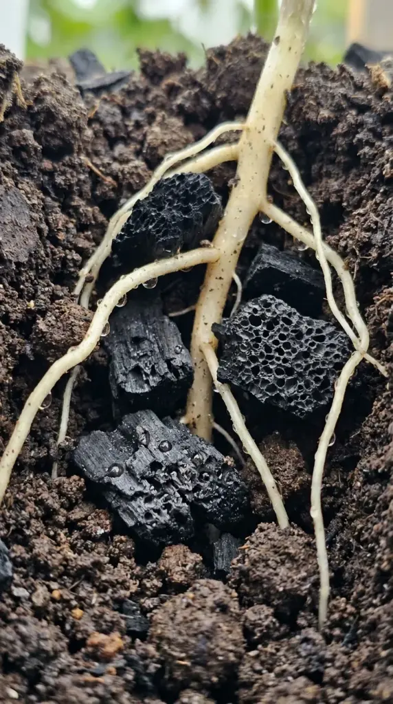 8 Brilliant Drought Tolerant Landscape Hacks That Luxury Designers Intentionally Keep Secret… 3 An underground soil cross-section showing biochar infusion holding moisture at the plant root level.