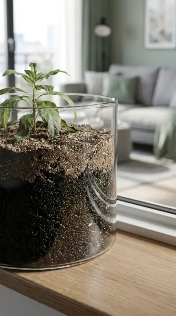 How to Keep a Indoor Rosemary Plant Thriving Without Root Rot: The One Overlooked Soil Flaw 90% of Gardeners Make 3 Cross section illustration of dense waterlogged potting soil causing root rot in potted indoor herbs.