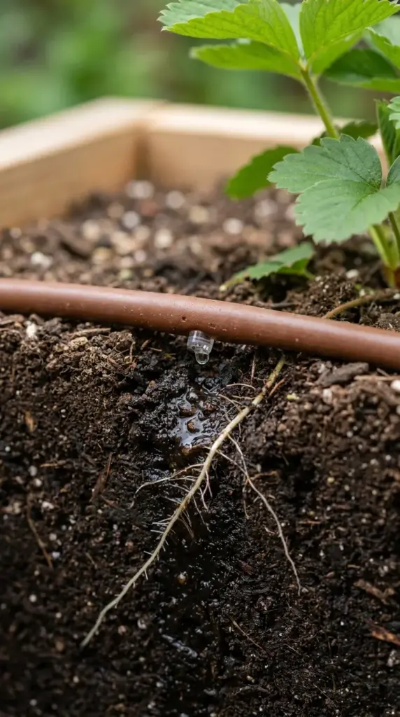Subsurface drip irrigation mapping showing a hidden low-water watering system beneath the soil root zone.