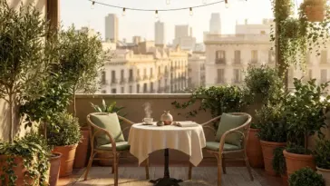 Small patio ideas for tiny spaces transformed into a luxurious outdoor living area.