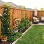 A beautiful backyard fence transformation featuring budget-friendly landscaping ideas and lush green garden borders under bright sunlight.