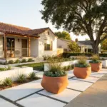 Beautiful small front garden ideas featuring modern minimalist landscaping and high curb appeal.
