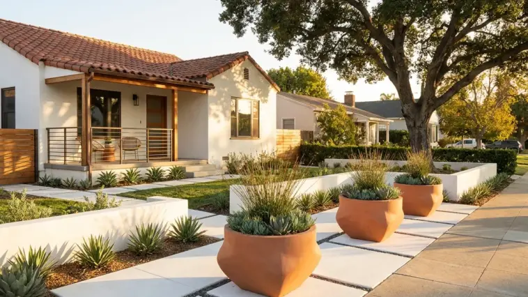 Beautiful small front garden ideas featuring modern minimalist landscaping and high curb appeal.