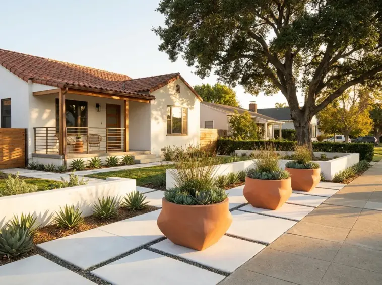 Beautiful small front garden ideas featuring modern minimalist landscaping and high curb appeal.